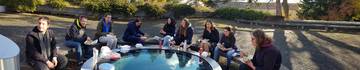 Participants of the workshops eating food outside