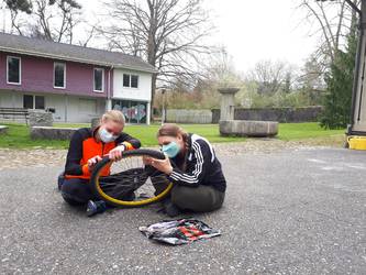 repairing bike tire